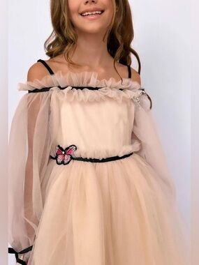 Lola + The Boys Cream Tulle Dress with Sheer Overlay